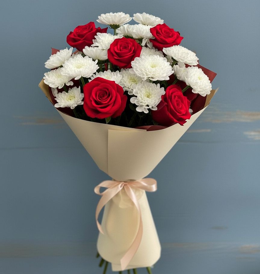 Букет цветов из: Розы и Хризантемы в Заплавской