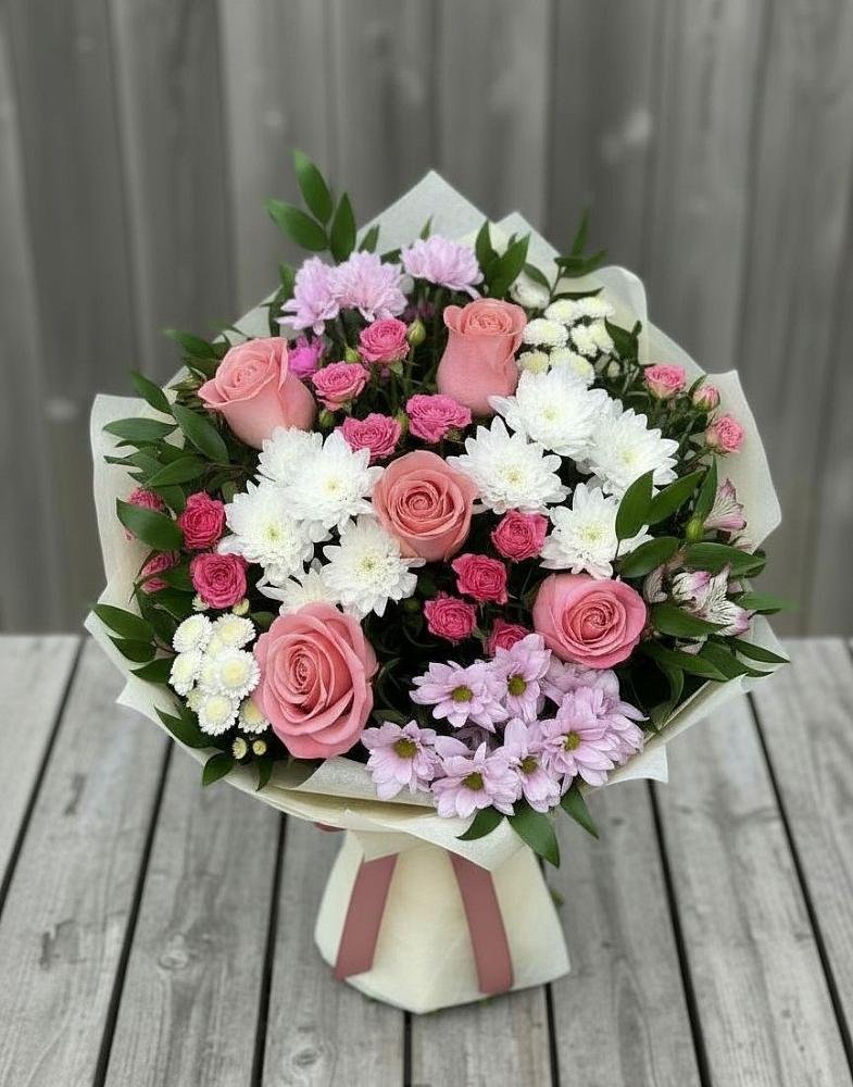 Букет цветов из: Альстромерии, Гвоздики, Розы и Хризантемы в Заплавской