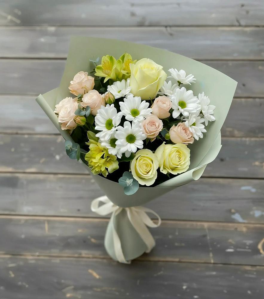Букет цветов из: Альстромерии, Розы и Хризантемы в Заплавской