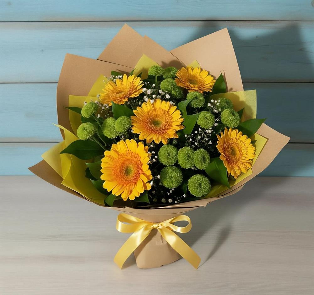 Букет цветов из: Герберы и Хризантемы в Заплавской