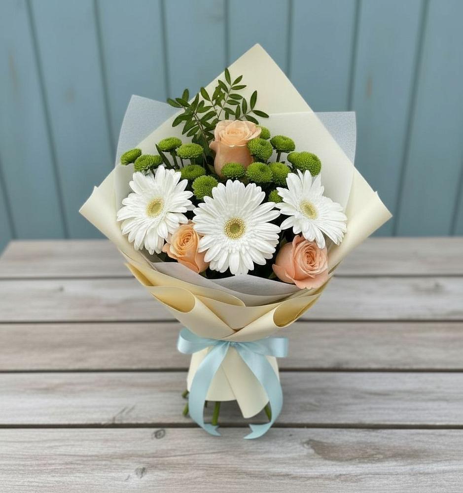 Букет цветов из: Герберы, Розы и Хризантемы в Заплавской