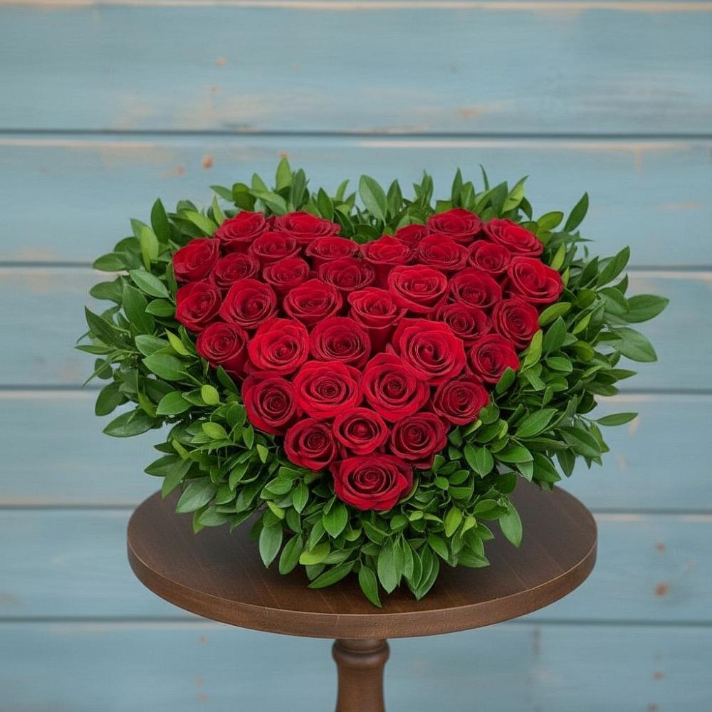 Цветочная композиция из Розы в виде сердца в Заплавской