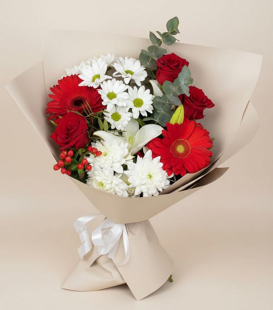 Букет цветов из: Розы, Хризантемы, Герберы и Лилии в Заплавской