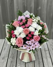 Букет цветов из:  Альстромерии, Гвоздики, Розы и Хризантемы в Заплавской