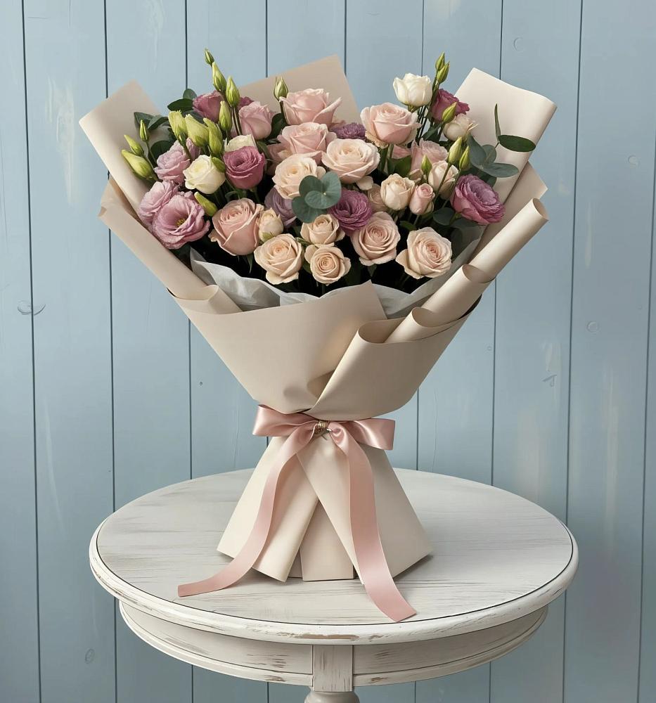 Букет цветов из: Розы и Лизиантусы в Заплавской