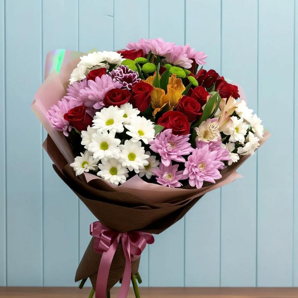 Букет цветов из: Розы, Хризантемы и Альстромерии в Заплавской