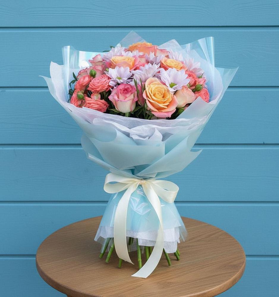 Букет цветов из: Хризантемы и Розы в Заплавской